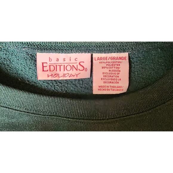 Basic Editions Holiday Snowman Women's Size Large L Ugly Christmas Green Sweater - Picture 7 of 7